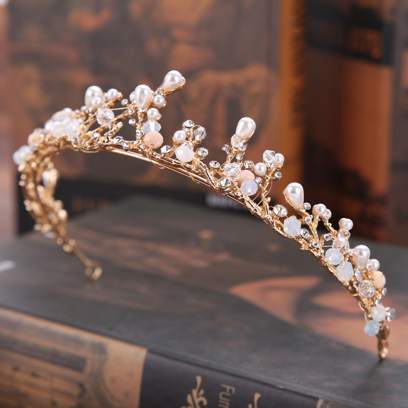 Hairpin hair clip hair accessories for women Mother Pearl handmade crown  set gold branch princess crown